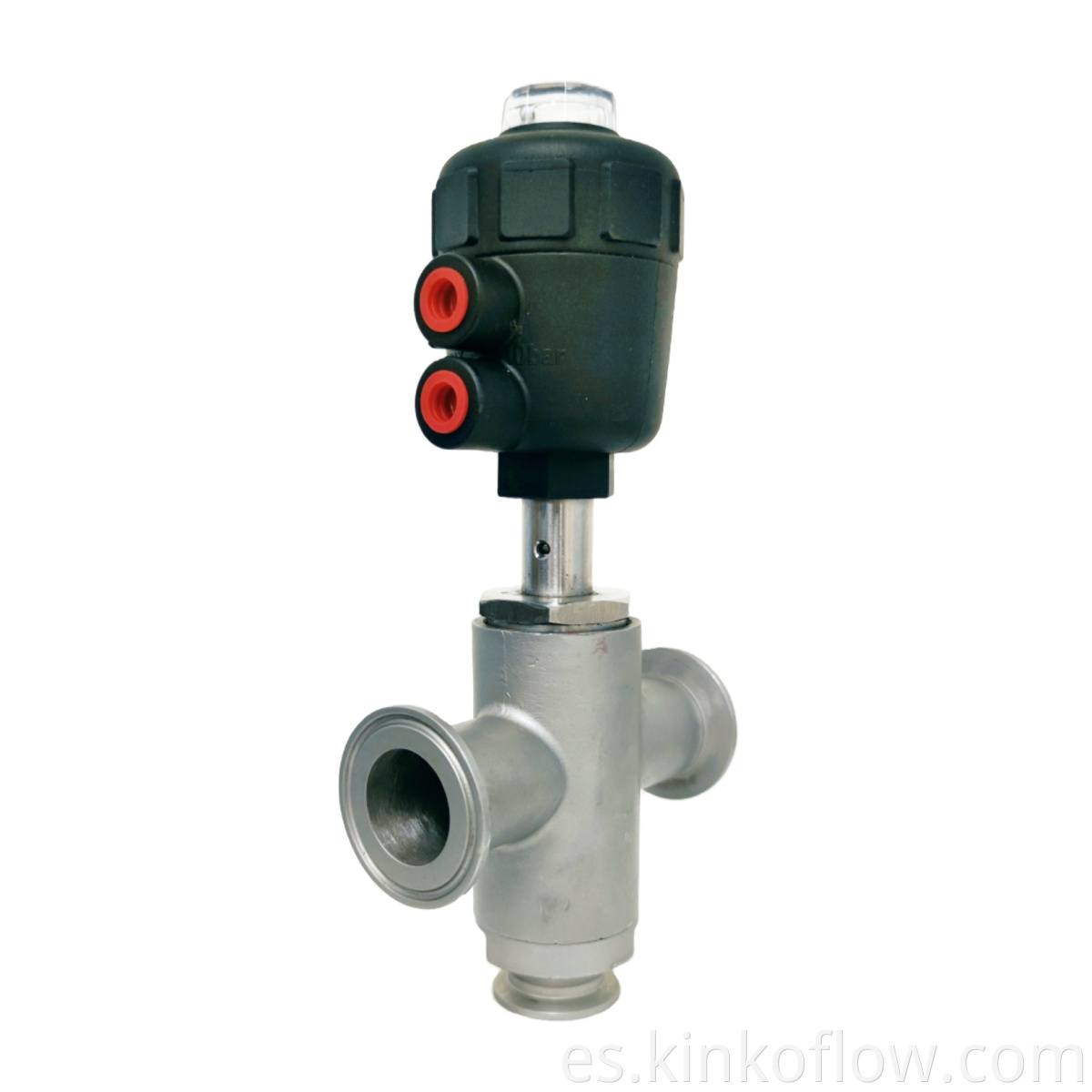 Stainless Steel Three Way Thread Clamp Connection Reversing And Diverting Pneumatic Angle Seat Valve4